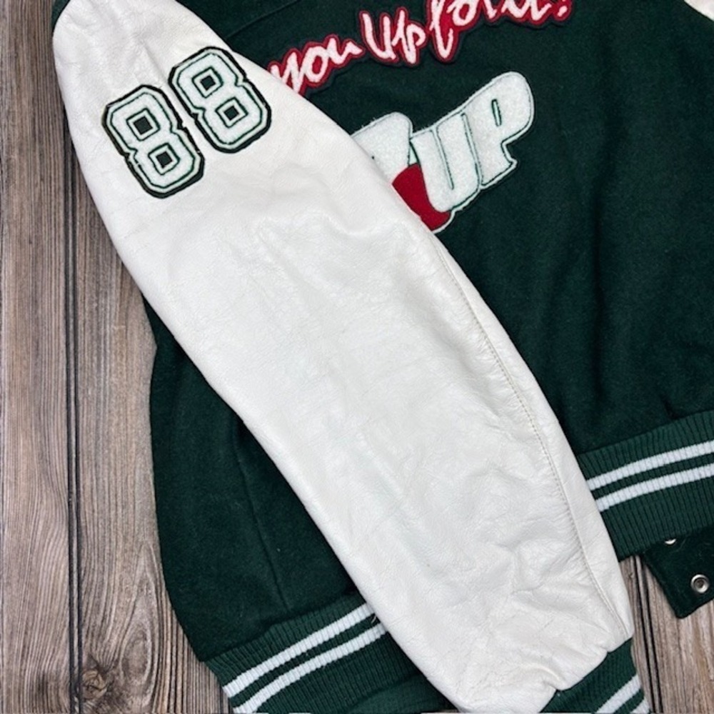 7UP Vintage Retro Old School Roots Canada Leather Wool Varsity Jacket Large/XL - Picture 3 of 16